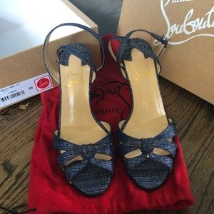 Louboutin | Lightly-worn denim strappy heels